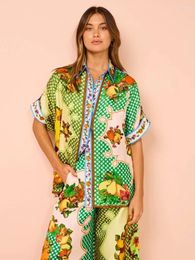 Women's Pants Beach Holiday Retro Hawaii Printed Suit Short Sleeve Shirt Blouse Top Loose Long 2 Piece Set Summer Casual Outfits