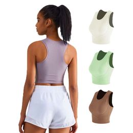 Women Yoga Shirt Tops Ribbed Sleeveless Racerback Workout Tops Padded Tank Crop Tops Sports Bra Running Fitness Bra