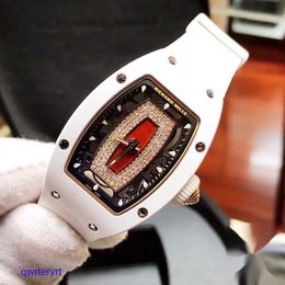 RM Sports Wrist Watch RM07-01 White Ceramic Red Lip Womens Watch Hollow Automatic Machine Timepiece