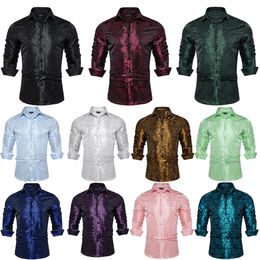 2024 Luxury Silk Tuxedo Dress Shirt for Men Long Sleeve Wedding Prom Party Mens Clothing Social Elegant Shirt Blouse DiBanGu 240517