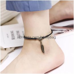 Anklets 50Pcs/Lot Vintage Star Heart Love For Women Men Ankle Bracelets On Foot Fashion Handmade Wax Rope Chain Friendship J Dhgarden Otxjs