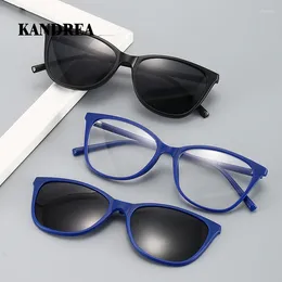 Sunglasses Frames KANDREA 2 In 1 Cateye Glasses Frame Women Polarized Optical Magnetic 2024 Magnet Clip On Candy 2340