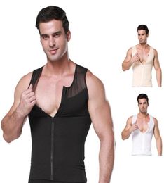 Men039s Body Shapers Slimming Abdominal Shaper Chest Vest Waist Trainer Tops Gynecomastia Shirt Men Control Boobs Zipper Corset7134031