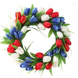 Decorative Figurines Artificial Tulip Wreath American Independence Day Patriotic For Front Door Wall Window Wedding Party Home Decor