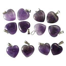 Pendant Necklaces Wholesale Good Quality Natural Amethyst Stone Heart-Shaped Jewellery Earring Necklace Fashion Charm 50Pcs/Lot Drop Del Dhafk