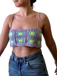 Women's Tanks Crochet Tops For Women Y2k Clothes Boho Flower Pattern Spaghetti Strap Sleeveless Camisoles