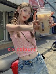 Women's Tanks Women Sweet Sleeveless Spicy Girls Highstreet All-match Youthful Summer Slim Short Tops Korean Style Colourful Trendy