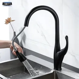 Kitchen Faucets Pull Out Matte Black Tap Brass Luxury Deck Mount Sink Faucet & Cold Mixer Unique Design Tapware