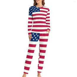 Women's Sleepwear USA Flag Print Pajamas Patriotic American Soft Pajama Sets Women Long Sleeve Casual 4XL 5XL 6XL