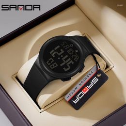 Wristwatches Sanda 2151 Trendy Fashion Soft TPU Strap Big Screen Digital Movement Water Resistant Alarm Hand Clock Sports Stop Watch