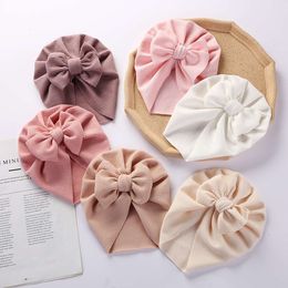 Solid Textured Ribbed Turban Baby Hats Bow Topknot Caps for Newborn Boy Girl Toddler Hospital Headwraps Kids Hair Accessories L2405