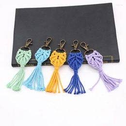 Keychains Fashion Woven Bohemia Style Solid Colour Braided Cotton Rope Key Chains Bag Hanging Pendant Keyrings Accessories