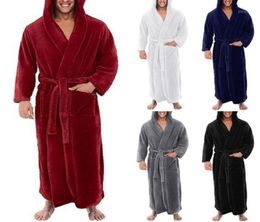Men039s Sleepwear Men Luxury Long Bath Robe Dressing Gown Hooded Lace Up Bathrobe Warm4423368