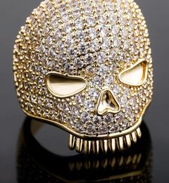Iced Out Skull Ring Mens Silver Gold Ring High Quality Full Diamond Hip Hop Rings Jewelry3136280