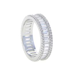 Wedding Rings Wholesale Silver Colour Iced Out Bling Full 5A Cubic Zirconia CZ Band Baguette Finger Ring For Women Fashion Engagement Je 302y