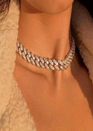 Chains Bling Crystal Cuban Link Chain Choker Necklaces For Women Men Iced Out Hip Hop Rapper Paved Rhinestones Necklace Punk Jewel3758697