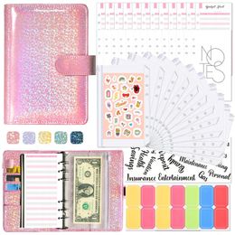 Cash Book Binder Budget Planner Notebook Cover Folder A6 Size 6 Hole Pocket Plastic Zipper Money Saving Envelope 240517