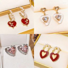 Stud Earrings Fashion Vintage Heart Enamel Pendant Shaped France Style Geometric Ear Jewelry Party Gifts For Women Girls
