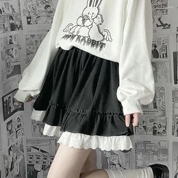 Skirts HOUZHOU Kawaii Mini Women Lolita Lace Ruffle Patchwork High Waist Short Skirt Summer Harajuku Japanese Style Soft Girl
