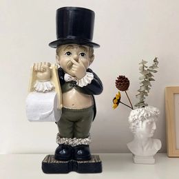 Toilet Statue Toilet Paper Support Comic Introduction Detailed Explanation Toilet Statue Stable Resin Home Sculpture Home Decoration Black 240514