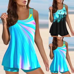 Women's Swimwear Women Vintage Print Bikini Set Strappy Back Tankini 2 Piece Seamless Swimsuit Sun Protection Beachwear Conjuntos De