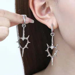 Dangle Earrings Punk Gothic Thorn Heart Pendant For Women Hip Hop Silver Color Metal Hollow Charms Grunge Earring Jewelry Accessories