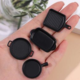 1set(4pcs) 1/12 Black Miniature Dollhouse Dish Plate Pretend Play Kitchen Cooking Toy Set Doll House Accessories