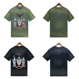 Eagle printed t-shirt washing water to make old cotton plain knitted t-shirt Ribbed knit round neck with logo on the chest and shoulder drop.