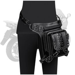 Women Waist Bag Gothic Fanny Packs Motorcycle Hip Leg Bag Steampunk Holster Black Shoulder Bag Men PU Leather Crossbody Bags Beg 240515