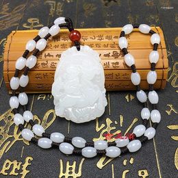 Decorative Figurines Superb White Jade Monkey Ride Horse Pendant Lucky Amulet Mala Bead Necklace Chinese Zodiac