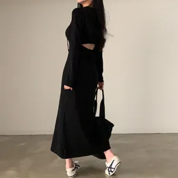 Casual Dresses South Korea Chic Autumn Niche Temperament Hooded Waist Hollow Design Slim Long Sleeve Knitted Dress Female