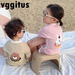 Rompers Korean Style New Children Girls Swimsuit One piece Long sleeved Sunscreen Swimsuit Baby Swimsuit H3900 d240516