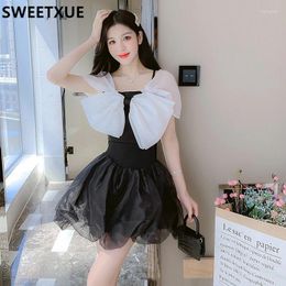 Work Dresses SWEETXUE Fairy Oversized Bow Top 2024 Fashion Organza Mini Skirt Japanese-style Girl Two-Piece Sets Womens Cute Kawaii Outfits