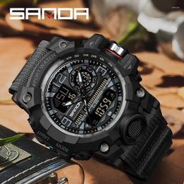 Wristwatches SANDA Style Men's Watches 50M Waterproof Outdoor Sports Military Quartz Watch For Male LED Digital Wristwatch Clock