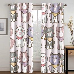Window Treatments# 3D Digital Print Pink Cat Kawaii Window Curtains for Living Room Kitchen Kids Bedroom Home Interior Decoration Curtains Y240517
