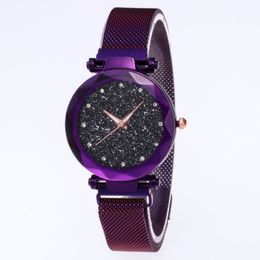 Diamond Starry Sky Dial Watch Beautiful Purple Quartz Womens Watch Ladies Watches Fashion Woman Casual Wristwatches 300u