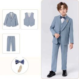 Suits Children Formal Jacket Vest Pants Bowtie Piano Party Dress Kids Graduation Ceremony Photograph Suit Boy Host Performance Costume Y240516