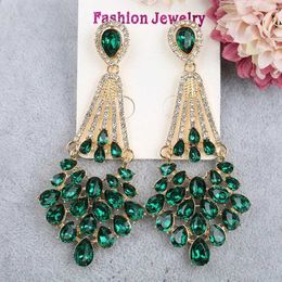 Dangle Chandelier Luxury Jewellery Bridesmaid Wedding Dress Long Sparkling Pendant Green Jade Water Diamond Pendant Earrings d240516