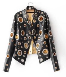 Gold silver black PU leather female coat jacket fashion tide stage costume for singer dancer prom jacket coat bar party stage oute8322563