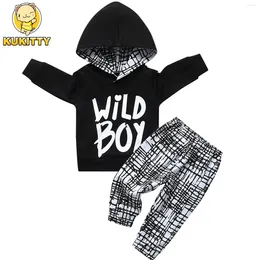 Clothing Sets 2pcs Spring Autumn Toddler Baby Boys Long-sleeved Sport Suit Fashion Letters Print Hooded Top And Plaid Pants Casual Clothes