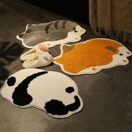 Carpets Cartoon animal imitation cashmere bathroom floor mat thickened water absorption and non slip plush cushion can H240517