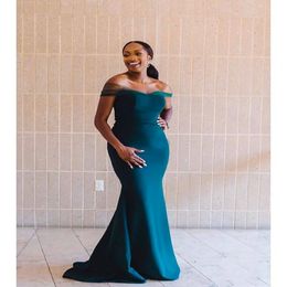 Teal Mermaid Bridesmaid Dresses Off Shoulder Sweep Train Pleats Wedding Guest Party Gowns Maid of Honour Dress Cheap 1769