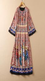 European and American women039s clothing winter 2022 new Threequarter sleeve retro print for court figures Fashion beaded dres7605814