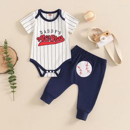 Clothing Sets FOCUSNORM 0-18M 2pcs Casual Baby Boys Clothes Outfit Striped Letters Print Short Sleeve Romper With Baseball Pants