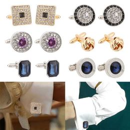 Cuff Links 1 pair of elegant style crystal white cufflinks mens shirt novel and luxurious cufflinks wedding formal business set