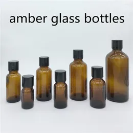 Storage Bottles 5ml 10ml 15ml 20ml 30ML 50ml 100ml Amber Glass Bottle Vials Essential Oil With Black Cap Perfume