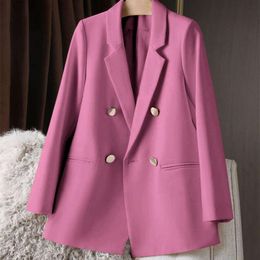 Frauenanzug Coat Business Style Lose Doppelbrustlöser Blazer Solid Color Revers Long Sleeve ol Pendelmitte mittelgroße Jacke