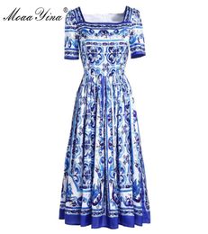 Fashion Designer Runway dress Spring Summer Women Dress Short sleeve Classic Blue and white porcelain Print Dresses 2105244344188