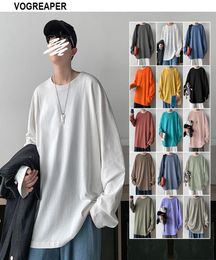 15 Colours Korean Fashion ONeck Mens T Shirts Casual 100 Cotton Long Sleeve Basic Tee Shirts 4XL 5XL X12278626385