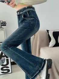 Women's Jeans Retro High Waist Horn Skinny Slimming Horseshoe Pants 2024 Spring Korean Fashion Women Clothing
